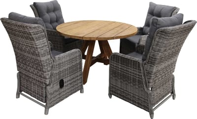 5-delige ronde tuinset | 4 Dublin verstelbare stoelen (AG) | ø120cm Ayra tuintafel (Teak)