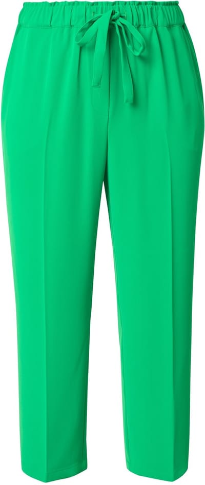 Ulla Popken - Dames - 7/8-broek persplooien elastische tailleband strikbandje - Natuurgroen - Maat 42
