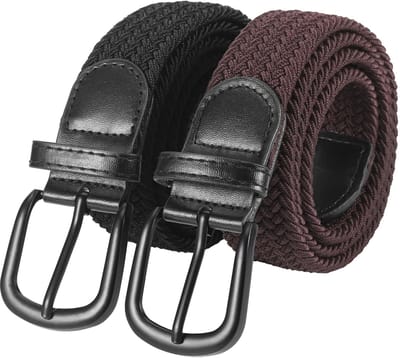 Dailygoods- Elastische Riem 2 Stuks - Gevlochten Stretch Riem - Casual Riem voor Heren/Dames - 3,5 x 110 cm - Zwart/Bruin - Comfortabel en Verstelbaar