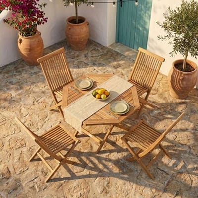 AXI Sana/Mina 100 cm Tuinset 5-delig Teak - Opklapbaar – Tuinset 4 Personen – Houten Tuintafel Rond/Achtkant – Inklapbare Stoelen – Teakhout Tuinmeubelen Set – Voor Tuin, Balkon en Terras
