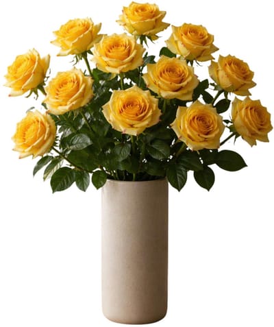 Mica Decorations Kunstbloemen Roos Amore - 12x - 66 cm - geel - zijdebloemen - boeket - rozen