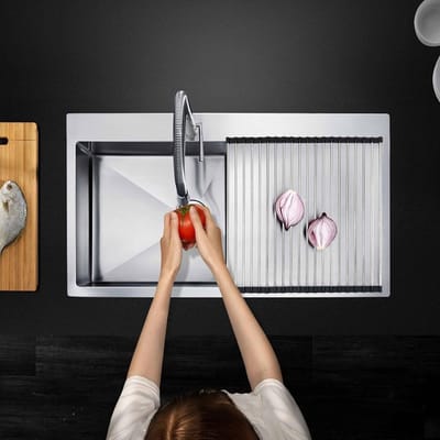 Famanu – Afwasdroogrek boven de gootsteen - oprolbare afdruiprekken voor aanrecht - gootsteenaccessoires - keukenbenodigdheden voor nieuw huis (16 buizen 45 x 30 cm)