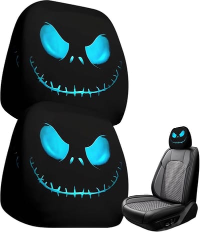 Daity Grappige cartoon auto hoofdsteunhoezen - 2-delige universele - schattige hoofdsteunbeschermers met grote ogen - dubbelzijdige decoratie voor auto's - vrachtwagens en bestelwagens - geschikt voor Halloween en Kerstmis（B）
