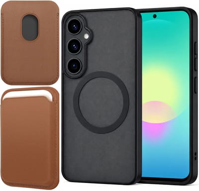 Hoesje + Pasjeshouder geschikt voor Samsung Galaxy A27 5G - Portemonnee geschikt voor MagSafe - Magnetisch - Pasjes Houder - Creditcardhouder - Bruin