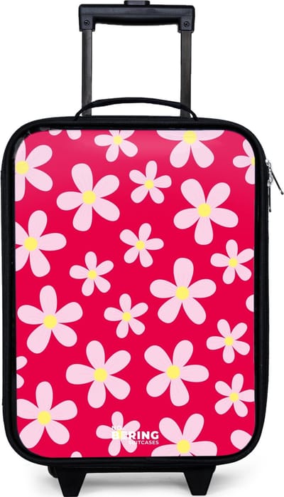 NoBoringSuitcases.com® - Kinderkoffer jongen - Kindertrolley meisje - Madeliefjesmania hotpink - Koffer kind lichtgewicht - Reiskoffer trolley voor kinderen - Koffertje met lichtgevende wieltjes - Rolkoffer zwart