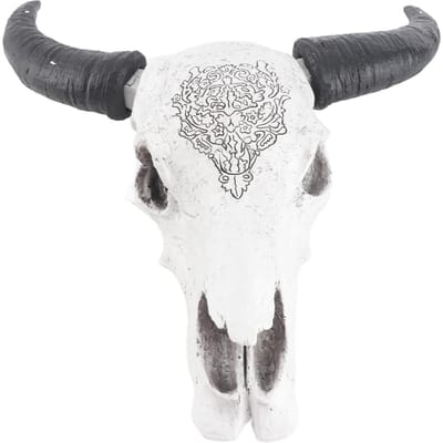 Tête de taureau en résine, décoration murale suspendue, longue corne, Sculpture animale, ornement mural de fond pour la maison