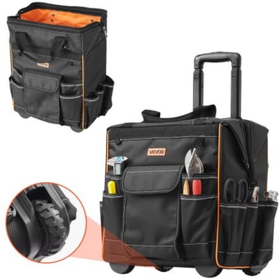 VEVOR Gereedschapstas met wielen, draagvermogen 50 kg, 25 zakken, werktas, verstelbare telescopische handgreep en stabiele standaard, gereedschapstasorganizer voor de bouw, monteurs, 390 x 290 x 420 mm