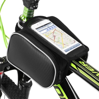 Lixada Fiets Voorframe Touchscreen Telefoontas Mountainbike Fietsen Bovenbuis Dubbele tas black