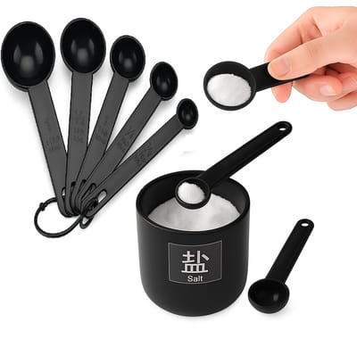 Set Van 5 Maatlepels I Maatcups I Maatschepjes I Kunststof I Lepel Cup I Zwart