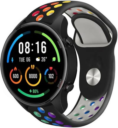 Strap-it Siliconen sport bandje - geschikt voor Xiaomi Watch S1 (Active/Pro) / Watch 2 Pro / Watch S3 / Mi Watch / Amazfit GTR 47mm / GTR 2-3-4 / Bip 5 / Balance - zwart/kleurrijk