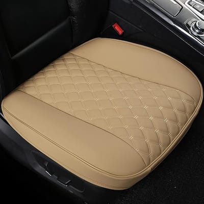 Famanu PU autostoelhoezen, omwikkelrand, bescherming voor voorstoel onder enkele stoel zonder rugleuning (W 54 x D 50 cm) (1 stuk, beige)