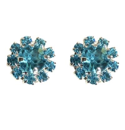 Magneet oorbellen Aqua blauw strass 10 mm