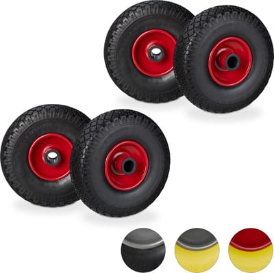 4x steekwagenwiel - set - stalen velg - rubber - anti lek - 25 mm as - 100 kg