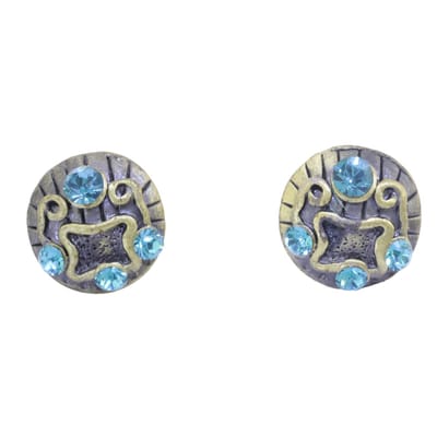 Behave – Dames oorstekers – Petrol blauw kristal – 1,1 cm – Vintage goudkleur