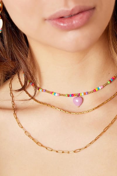 Ketting met hanger gekleurd | Zomer ketting | Sieraden voor de zomer | Natuursteen roze | Ibiza look | Sieraden voor dames | Halsketting | Gekleurde ketting