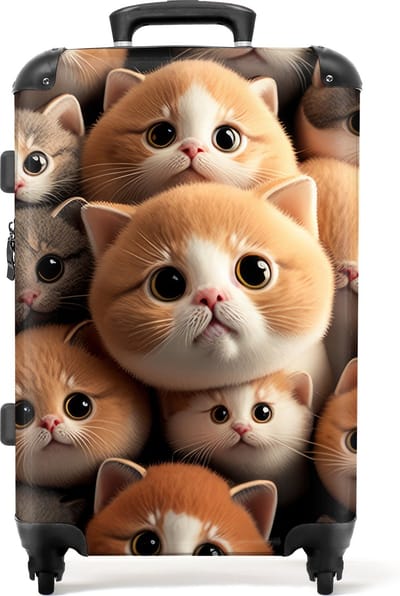 NoBoringSuitcases.com® - Kinderkoffer kitten - Kindertrolley dieren - Koffer kind groot - Rolkoffer lichtgewicht kinderen - Reiskoffer met 4 wielen - Grote trolley XL - 20 kg bagage