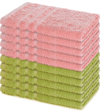 Lavea® Set van 10 handdoeken 30x50 cm, 100% katoen – Zacht en absorberend – Voor thuis, hotel, spa en gasten – Perfect als handdoek / gastendoekje – Lindegroen en Pastelroze