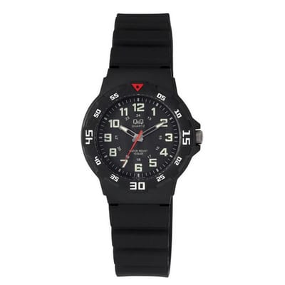 Q&Q VR19J001Y - Horloge - Sport - Analoog - Dames - Vrouwen - Kinderen - Plastic band - Rond - Cijfers - Kunststof - Zwart - Groen - 10 ATM