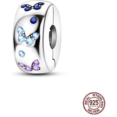 Ronde 925 koperen Sluiting Pave Clip Bedels Blauwe Ster Maan Vlinder Schuif Veiligheidskettingen Spacer Kralen Past op Originele Armband Zirconium white