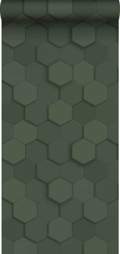 Origin Wallcoverings behang 3d hexagon motief donkergroen - 347852 - 0,53 x 10,05 m
