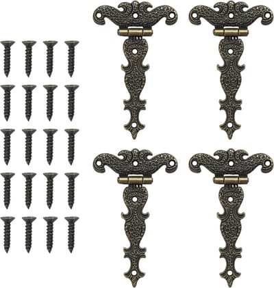 Antieke T-scharnieren Set van 4 - Retro Meubelverbindingen en Deurscharnieren met Schroeven voor Kasten, Ramen en Schuurdeuren