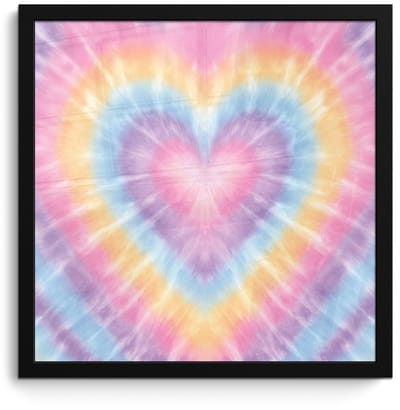 Poster in lijst - Fotolijst 40x40 cm - Posters - Hartvorm - Pastelkleuren - Tie Dye - Posterlijst zwart - Decoratie - Wanddecoratie woonkamer - Muurdecoratie slaapkamer