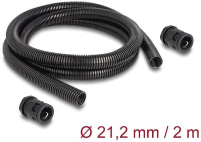 Delock Cable protection sleeve 2 m x 21.2 mm with 2 x PG16 conduit fitting set black