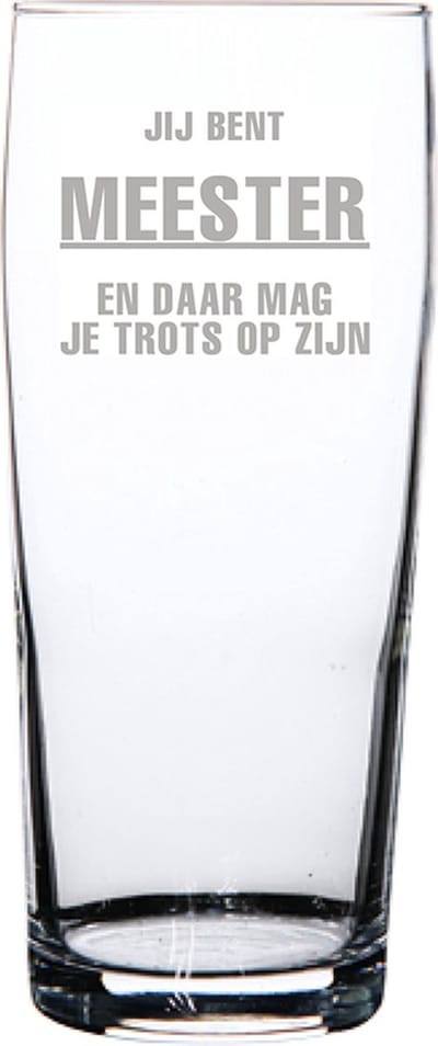 Gegraveerde bierfluitje 19cl Jij bent Meester en daar mag je trots op zijn