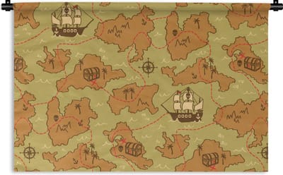 Wandkleed - Wanddoek - Schatkaart - Piraten - Patroon - Kinderen - 90x60 cm - Wandtapijt