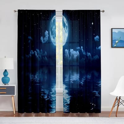 Fantasy Sterrenhemel Meteoor Maan Transparant Gordijn voor Woonkamer Slaapkamer Thuis Keuken Chiffon Tule Gordijnen Raamdecoratie 1 PCS W100XH250cm&Grommet Top