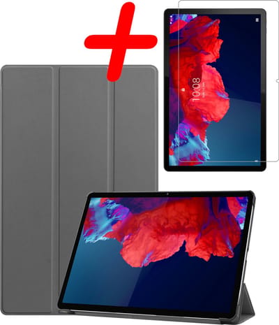 Hoesje Geschikt voor Lenovo Tab P11 Plus - Met Screenprotector - Trifold Bookcase - Hard Cover - Hardcover Book Case - Tablet Hoes - Grijs