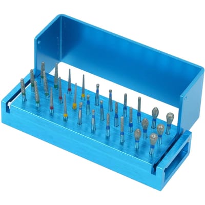 Set de 30 Fraises Dentaires Diamantées avec Support en Aluminium pour Turbine Dentaire Désinfection Autoclavable