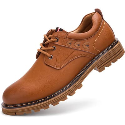 Chaussures de travail printemps et automne Nouvelles chaussures pour hommes Chaussures décontractées Chaussures en cuir à grosse tête polyvalentes 44 marron clair