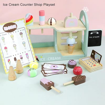 Houten IJsset - Speelgoed IJssalon - Fantasie Spel - 21 Delige Set - 30 x 22 x 13 cm