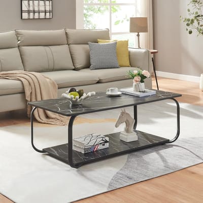 Rechthoekige Salontafel met Marmerlook en Onderblad - 120x60 cm