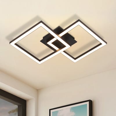 NETTLIFE Plafondlamp LED - Zwart - modern - vierkant - 3000K Warm wit Licht - 2 Lichts - geometrische Design - Plafondverlichting - 24W - voor Woonkamer | Slaapkamer | Keuken | Gang