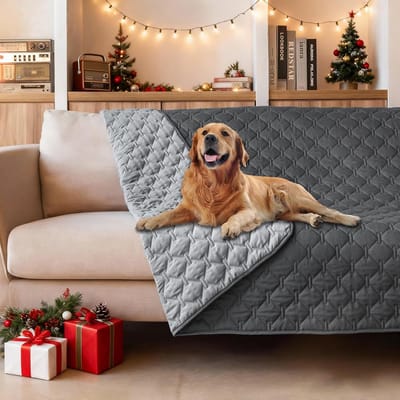 KZQ 3x dikke waterdichte huisdierdeken, krasbestendige meubelbeschermer, geschikt voor katten en honden, dubbelzijdig, afmeting 52x82 inch, donkergrijs/lichtgrijs