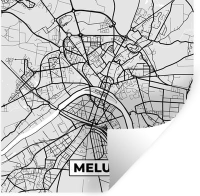 Muurstickers - Sticker Folie - Frankrijk – Plattegrond – Kaart – Melun – Stadskaart - 100x100 cm - Plakfolie - Muurstickers Kinderkamer - Zelfklevend Behang XXL - Zelfklevend behangpapier - Stickerfolie