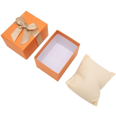 Horloge Opbergdoos Strik Horloge Etui Horloge Geschenkdoos voor Kerstmis Jubileum VerjaardagOranje beige