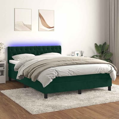vidaXL - Boxspring - met - matras - en - LED - fluweel - donkergroen - 140x200 - cm