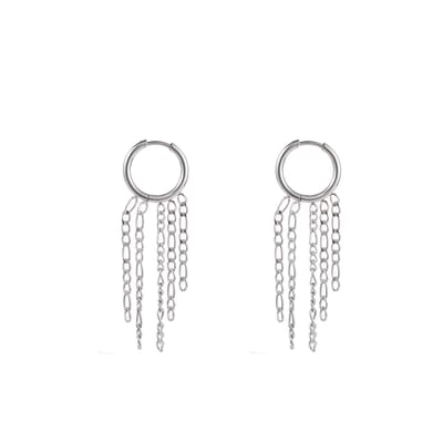 Go Dutch Label Oorhangers flat chain ring Zilver