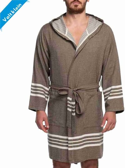 Lalay - Hamam Badjas Sun - khaki - M - dames badjas - sauna badjas - korte badjas - badjas met capuchon - dunne badjas
