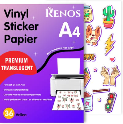 36 Translucent Vinyl Stickervellen A4 – Waterbestendig Stickerpapier voor Inkjet Printers - Geschikt voor Snijmachines