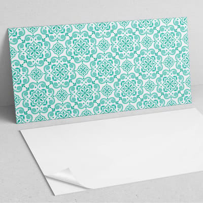 Coloray Wandpanelen Zelfklevend - Bloemenpatroon met versieringen PVC Wandpaneel - 100 cm x 50 cm - Turkoois Wandbekleding Zelfklevend - 1 stuk - Mozaïeken Wandpanelen Zelfklevend - Wandbord Keuken - Wandpaneel Badkamer