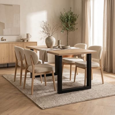 Dimehouse Eettafel Lenzo Rustiek Eiken - Zwarte U-poot 180 x 80 x 3,8 cm - Hout - Industrieel - Rechthoek