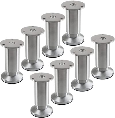SOTECH 8 stuks meubelpoten TERRA hoogte 100 mm alu geborsteld hoogte verstelbaar tot max. 15 mm, belastbaar tot 250 kg / elke poot