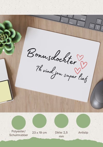 Akyol - bonusdochter ik vind jou super lief Muismat - Dochter - de liefste bonusdochter - verjaardag - cadeautje voor dochter - dochter artikelen - kado - geschenk - 23 bij 19 cm
