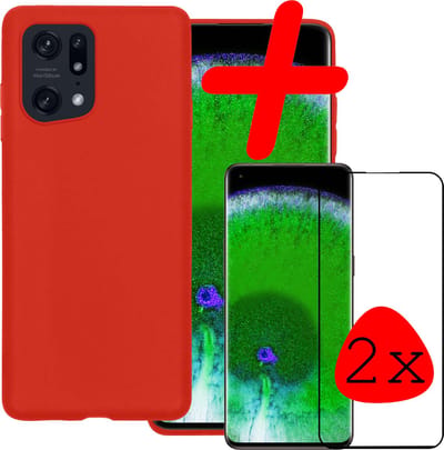 Hoesje Met 2x Screenprotector - Geschikt voor OPPO Find X5 Pro - Sterk & Shockproof - Back Cover - Siliconen Case - Telefoon Hoes - Rood