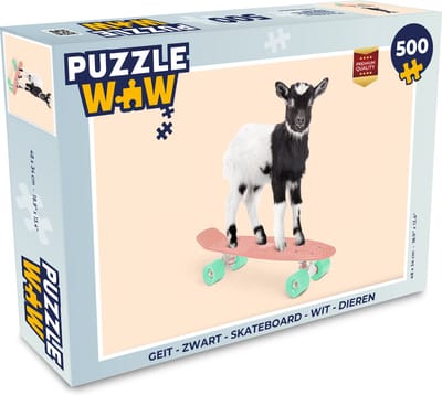 Puzzel Geit - Zwart - Skateboard - Wit - Dieren - Legpuzzel - Puzzel 500 stukjes