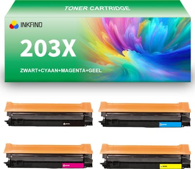 INKFIND 203XU tonercartridge multipack van 4 stuks (Zwart+Cyaan+Magenta+Geel) compatibel met HP 203X (CF540X/CF541X/CF542X/CF543X) en Canon 054HBK/C/M/Y en HP 201X (CF400X/CF401X/CF402X/CF403X) Canon 045HBK/045HC/045HM/045HY -4-pack (BK/C/M/Y)